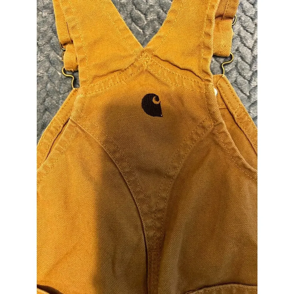 Carhartt Canvas Bib Overalls Kids 12M Brown Adjustable Strap Double Knee Snaps